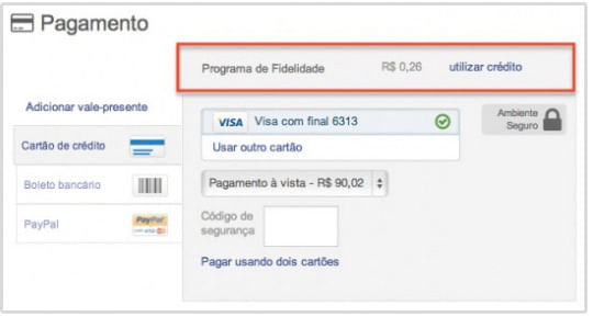 Exemplo programa de fidelidade Pagamento
