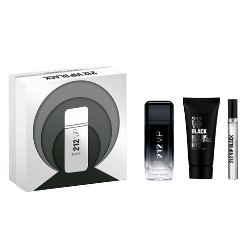 Kit 212 Vip Black Carolina Herrera Eau de Parfum - EDP 100 ml + EDP 10 ml + Shower Gel 100 ml